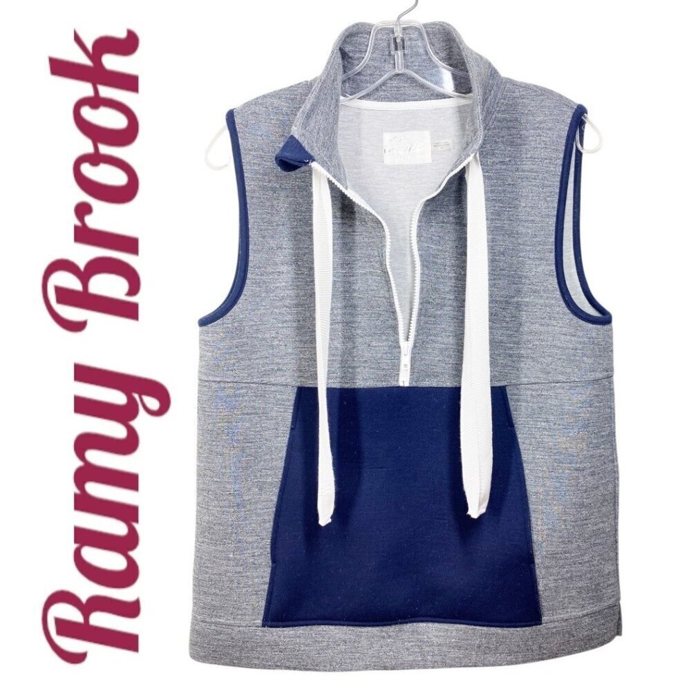 RAMY BROOK APRES COLLECTION‎ Half Zip Pullover Sport Vest Mock Neck Gray Navy, S